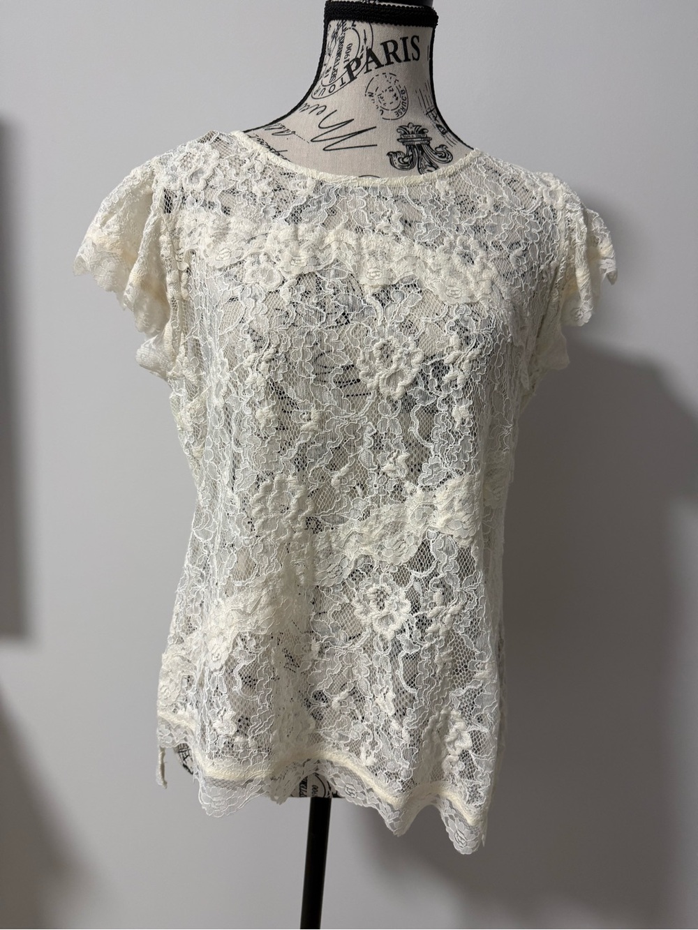 Anthropologie Ivory Lace Short Sleeve Top